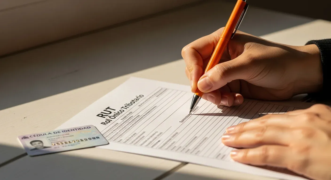 Formulario de RUT chileno siendo completado para iniciar negocio online en Chile legalmente
